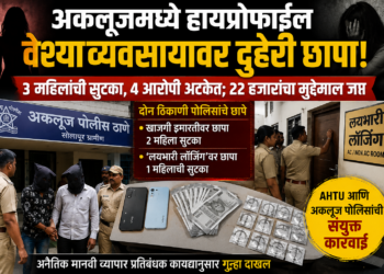 अकलूजमध्ये हायप्रोफाईल वेश्या व्यवसायावर पोलिसांचा दुहेरी छापा;                                                                          तीन महिलांची सुटका, चार आरोपी अटकेत